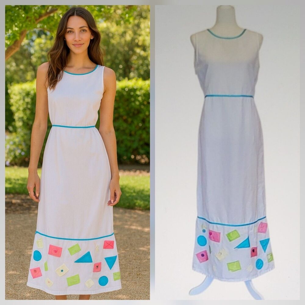 Vintage Retro 1960s Long Linen Blend Maxi Dress Boho Hippie Womens M